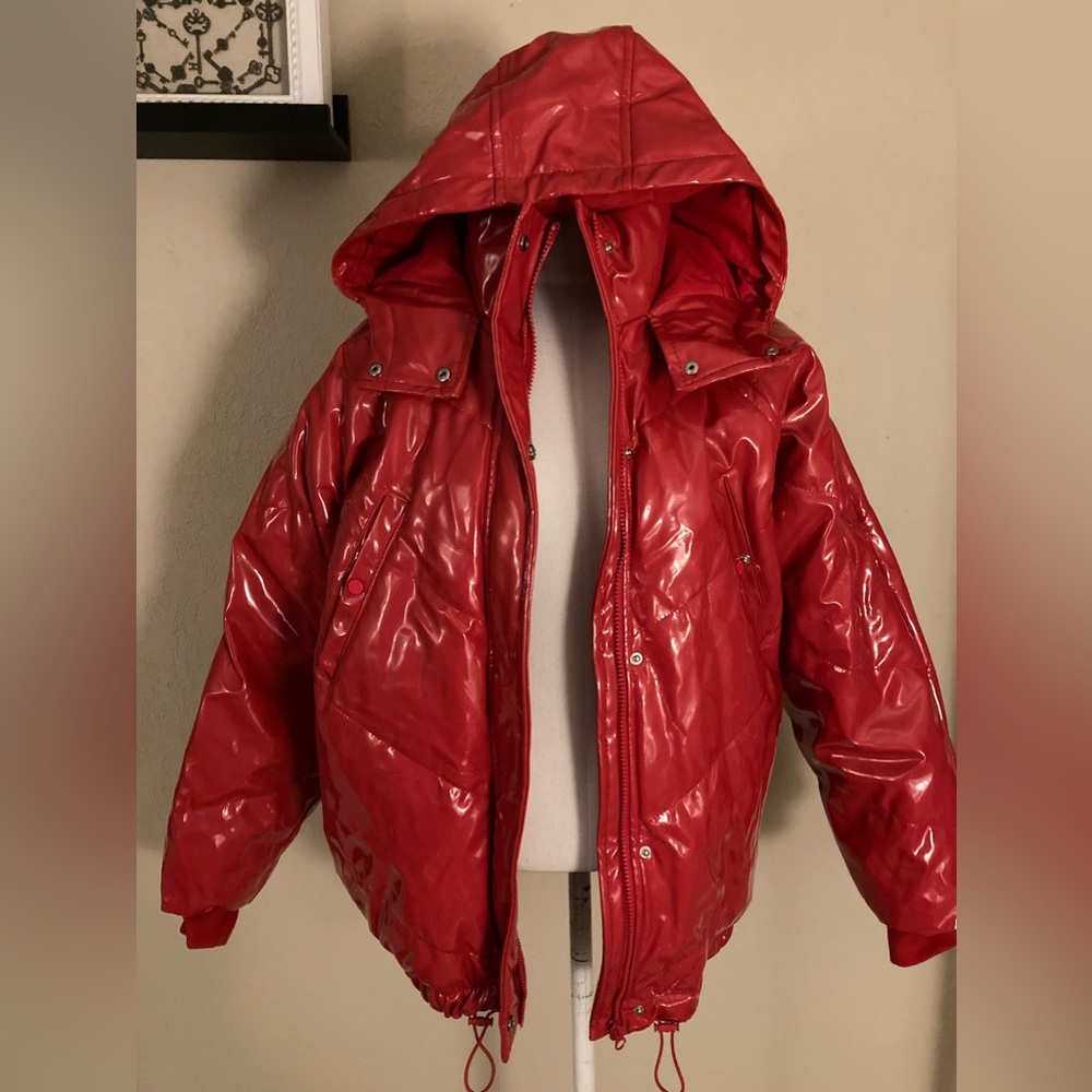 H&M Candy Red Patent Puffer Jacket